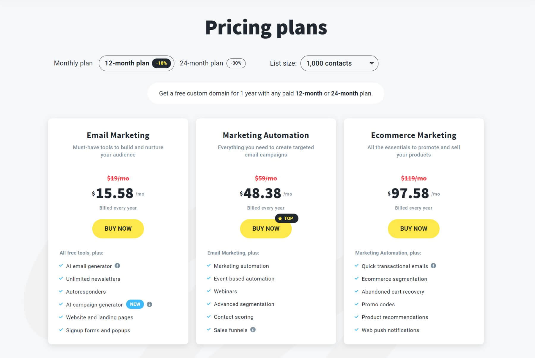 GetResponse Pricing Page