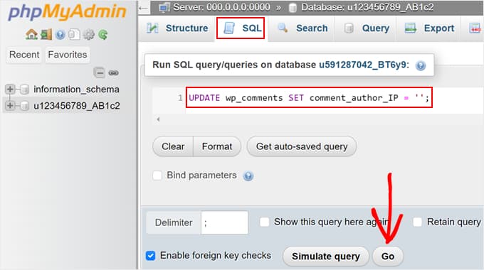 Removing IP addresses in older WordPress comments using phpMyAdmin