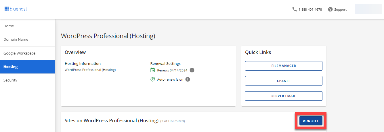 How to add a new site in Bluehost