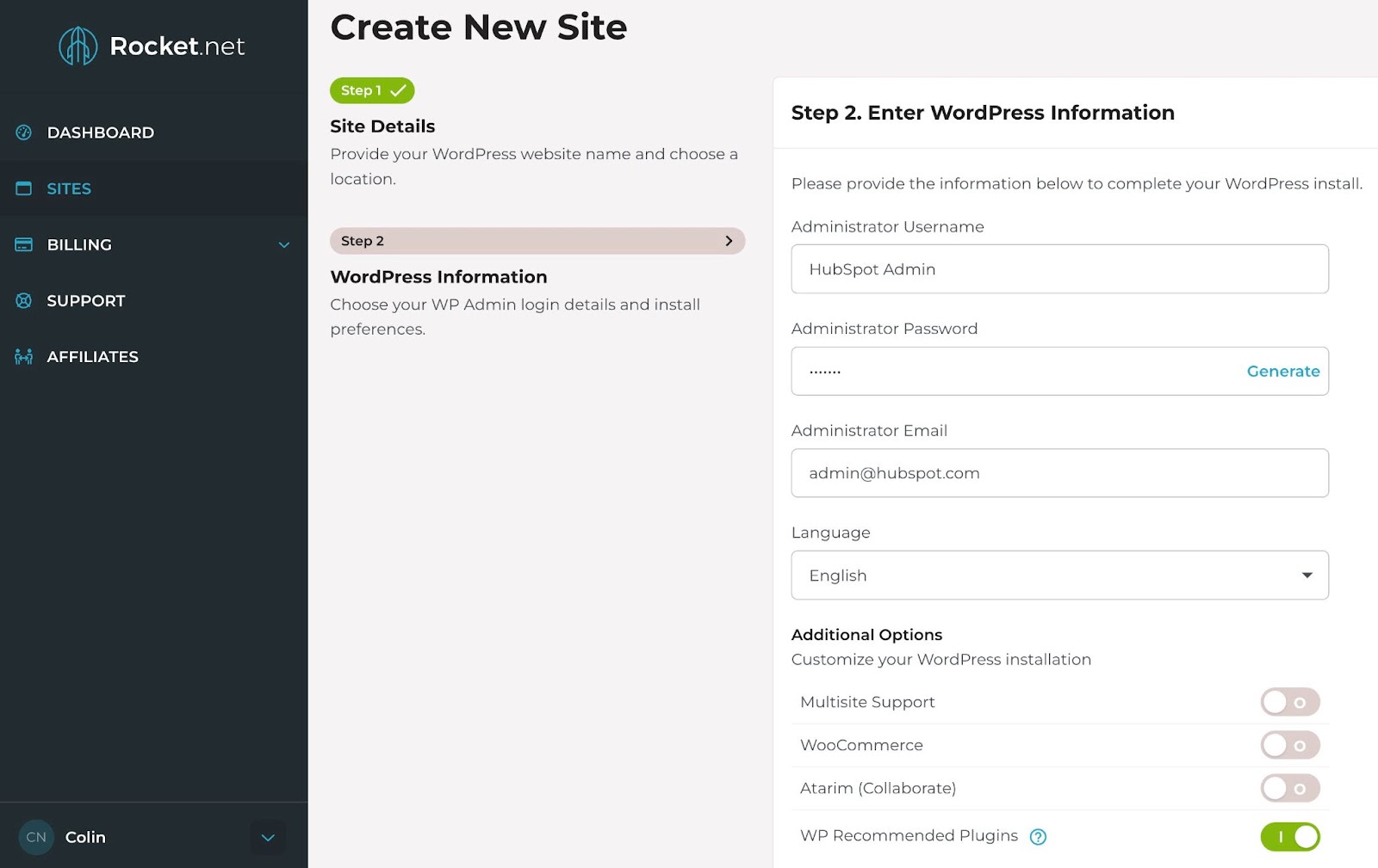 How to install WordPress on Rocket.net