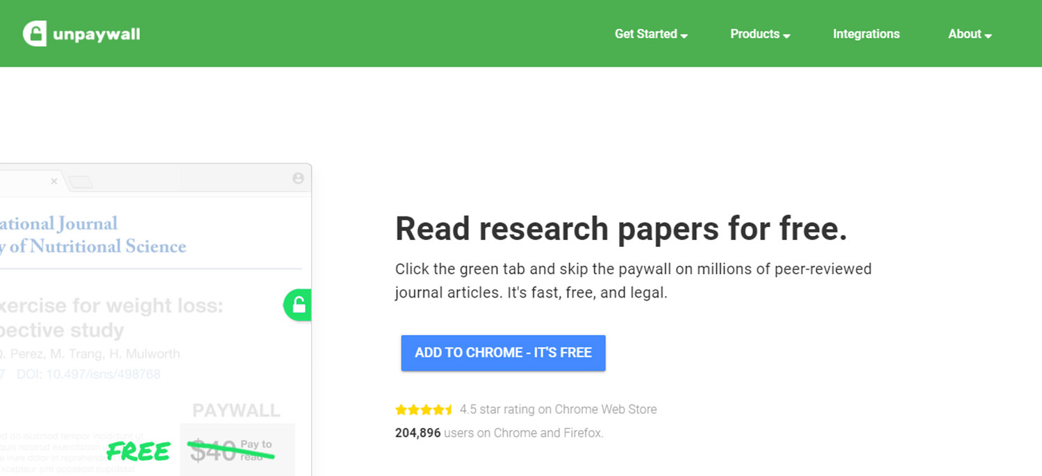Screenshot showing the Unpaywall extension