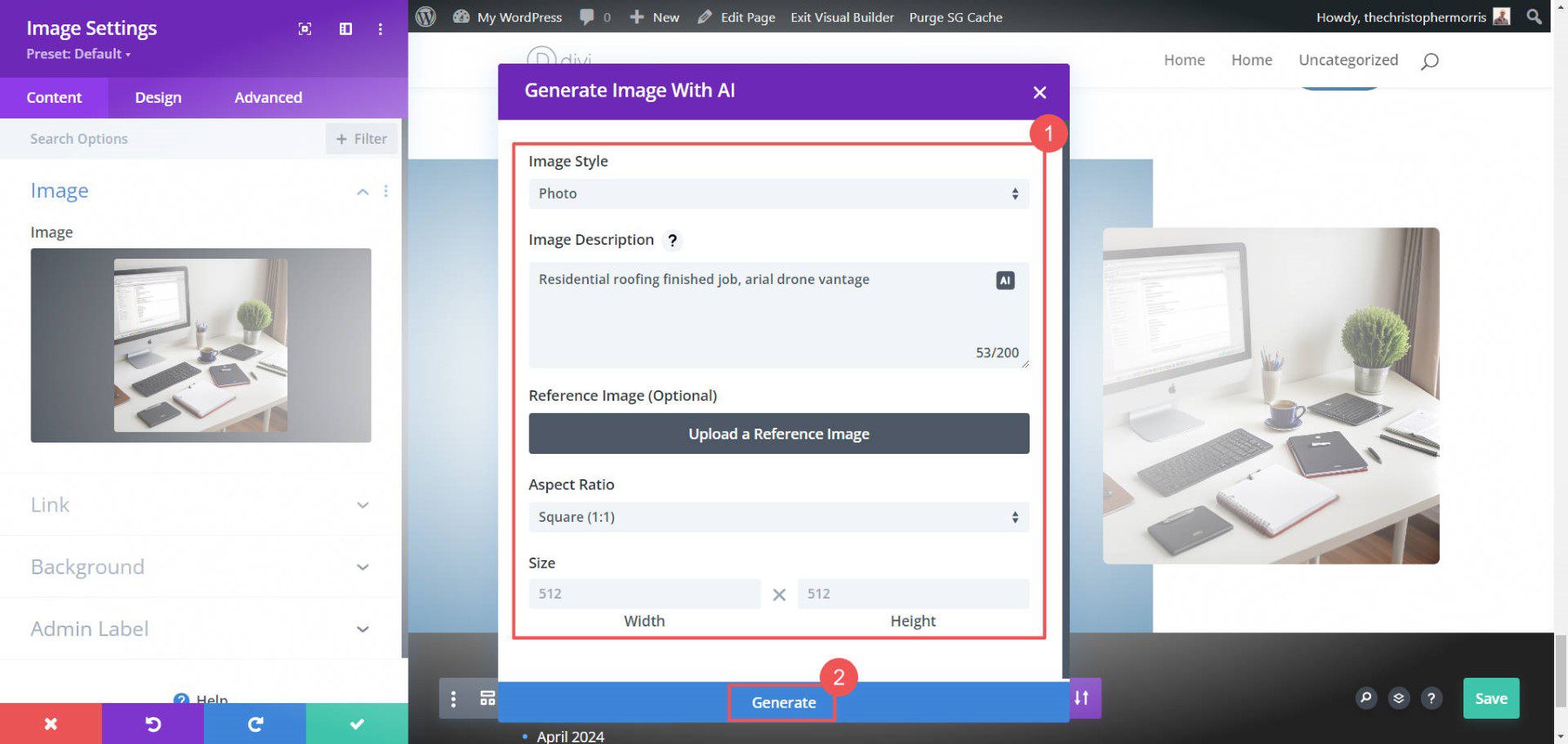 Create Image with Divi AI - Steps 3-4