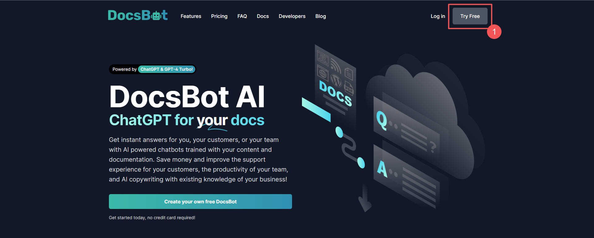 Signup for DocsBot.ai - Steps 1