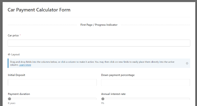 Car payment calculator form