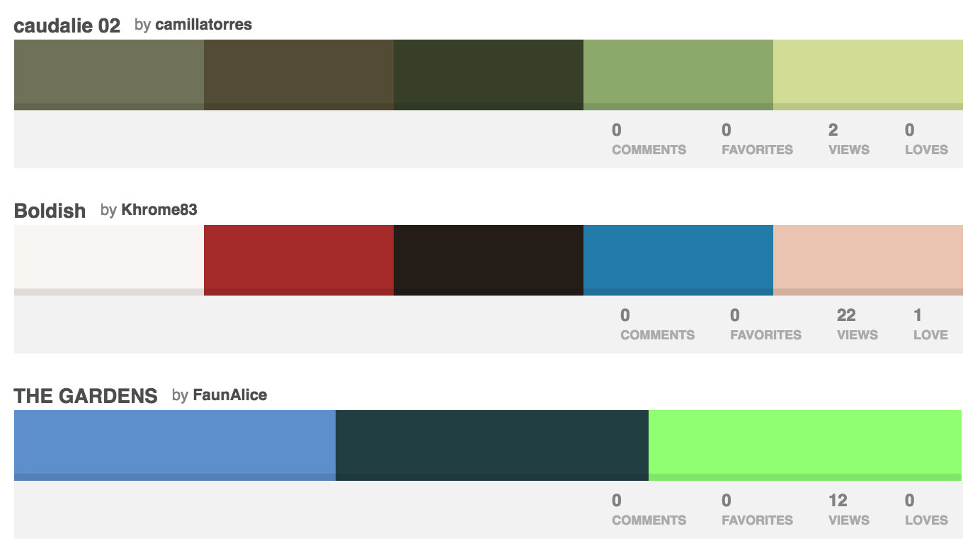 ColourLovers website screenshot with colorful palettes