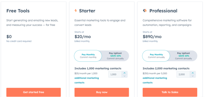 HubSpot pricing plans