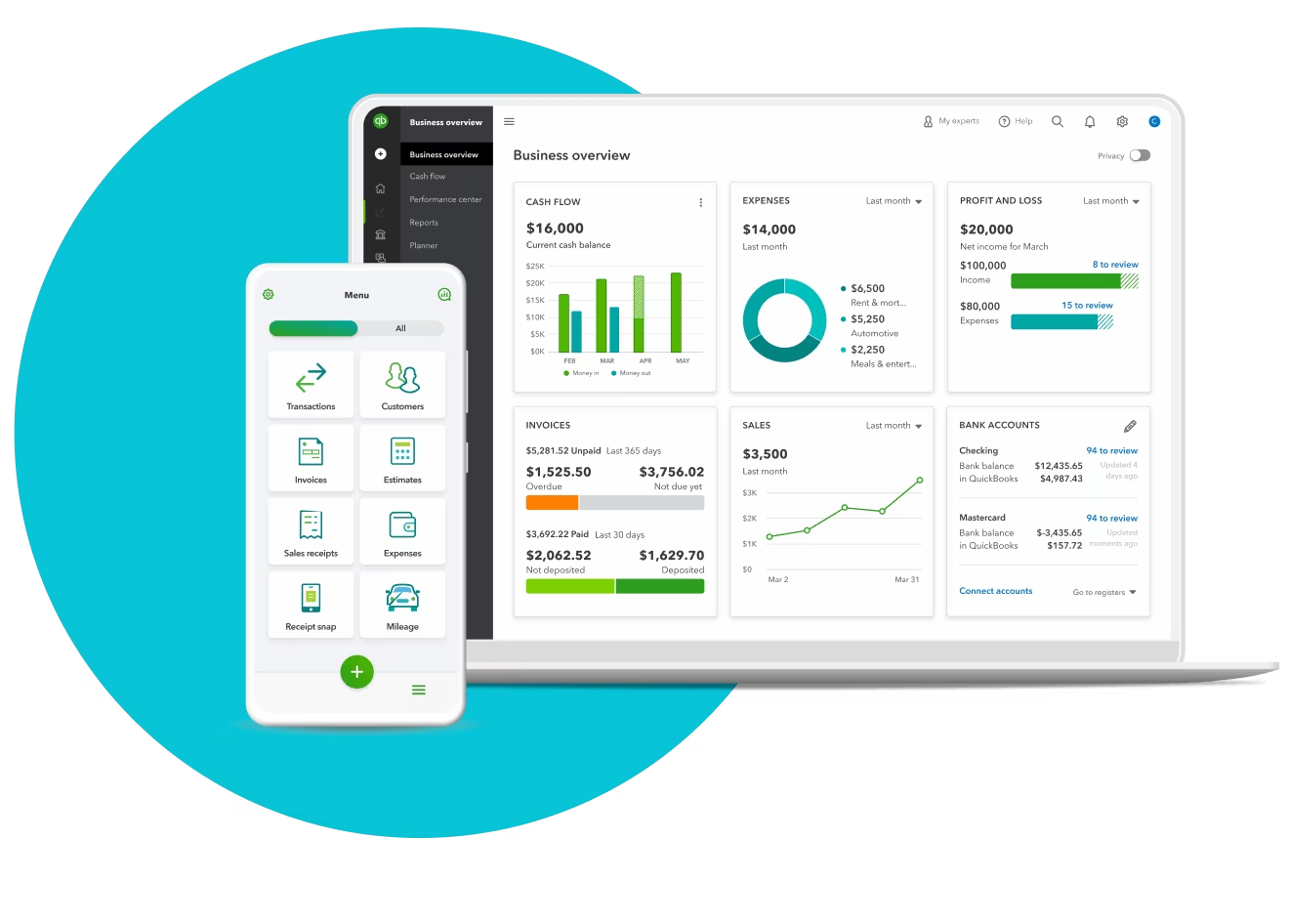 Screenshot of Quickbooks dashboard