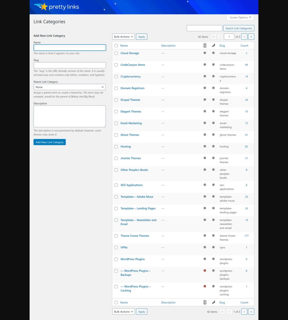 pretty links categories