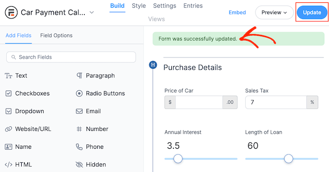 Publishing the car loan payment calculator