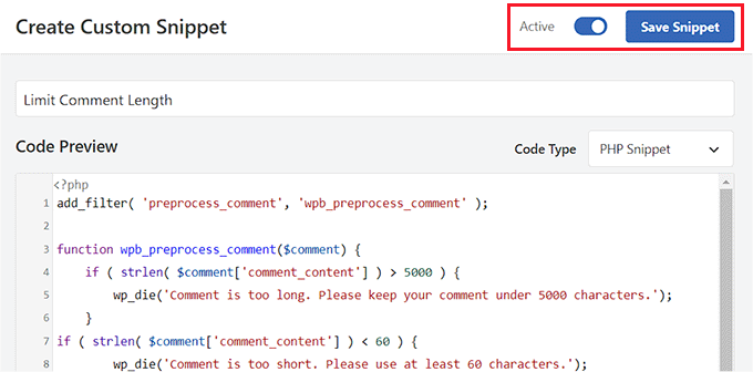 Save the comment limit snippet