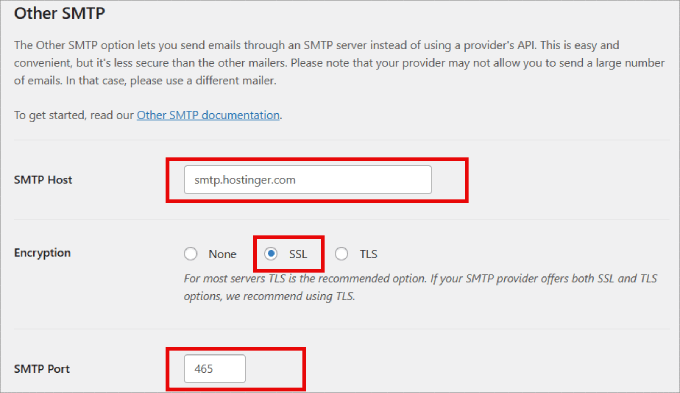 smtp host and smtp port 