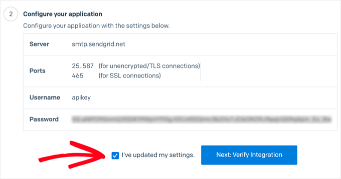 Check the box to say that you have updated your settings and then click the button to verify