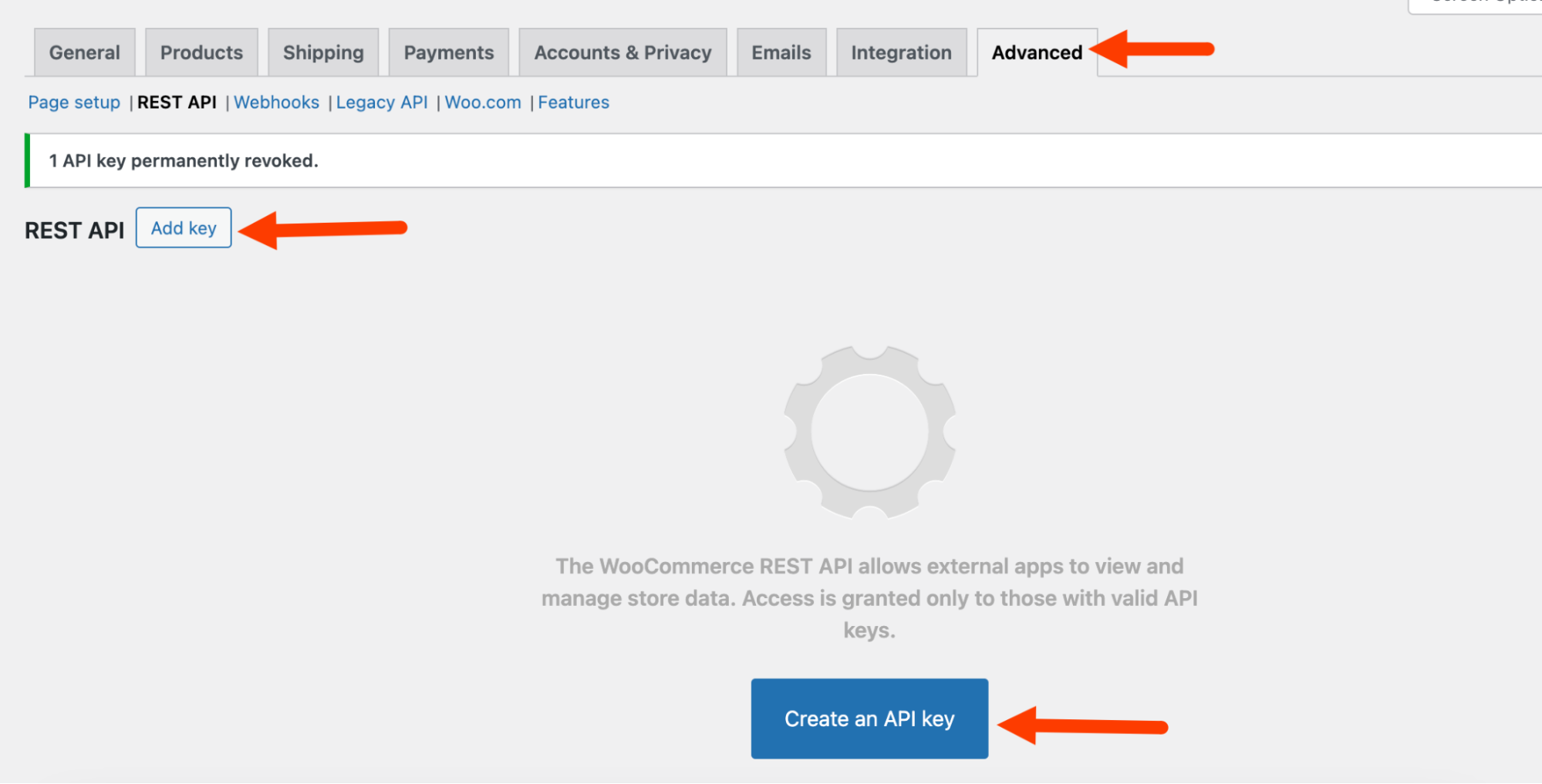 The WooCommerce settings window