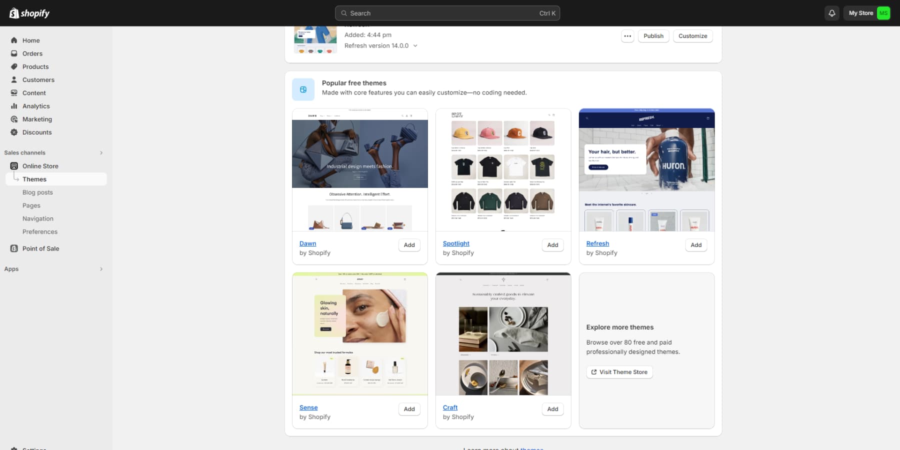 A screenshot of Shopify's Free Themes