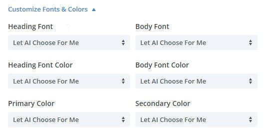 Font and Colors Selection Options - Divi Layouts AI