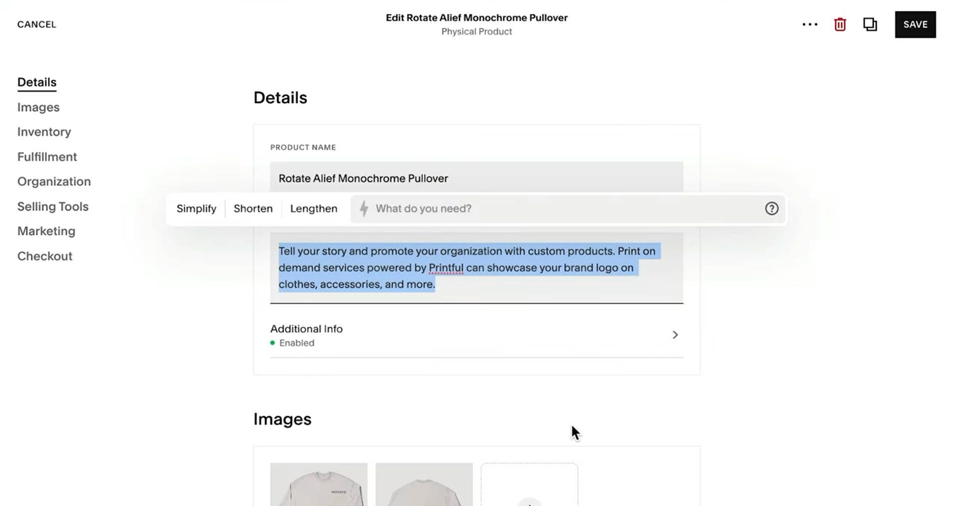 Squarespace AI Product Description Tool