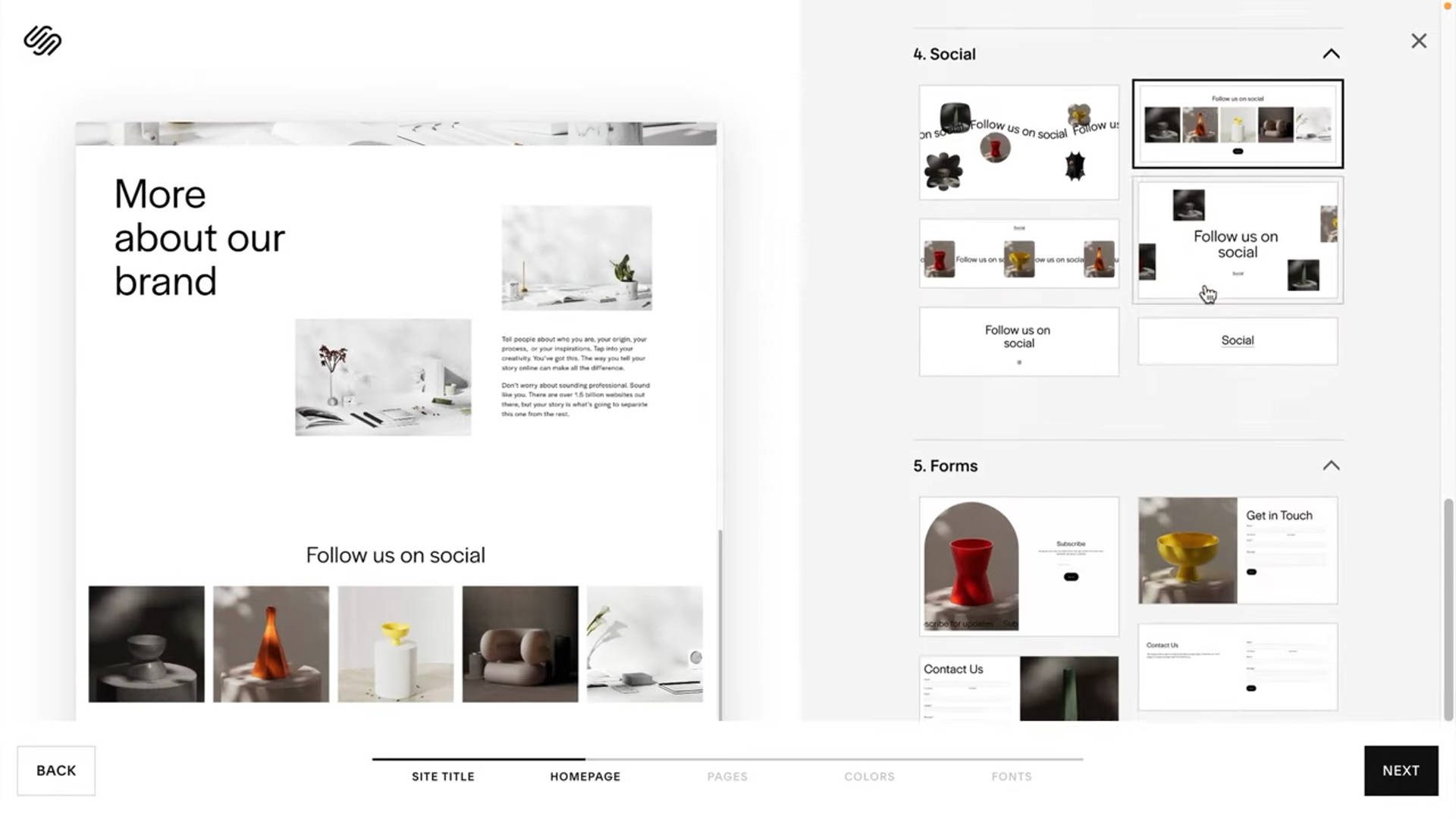 Squarespace Blueprint AI - Page Section Selection