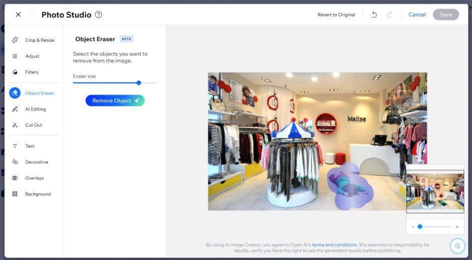 Wix AI Object Eraser for Images