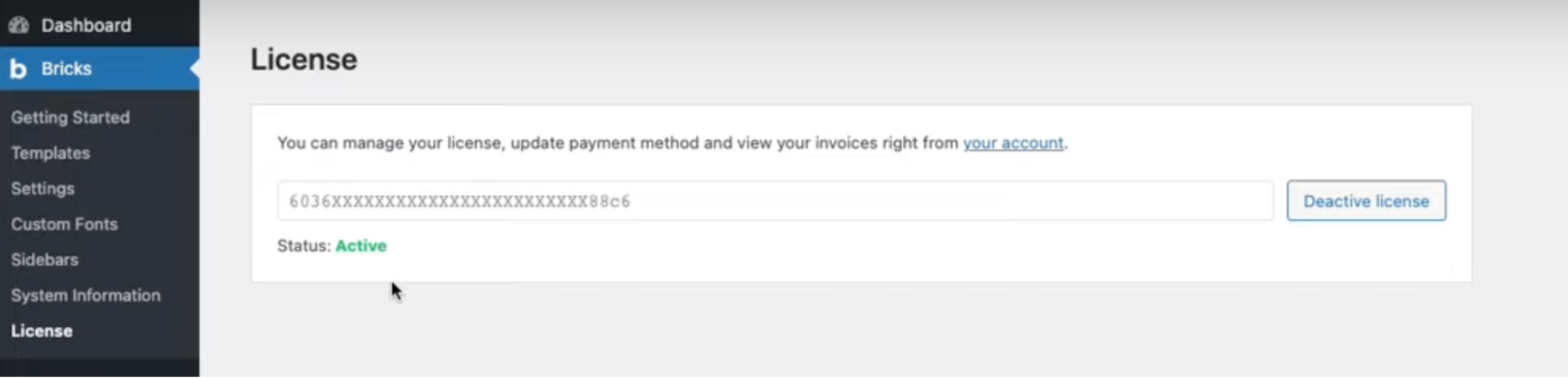 Configure Bricks theme license to activate theme