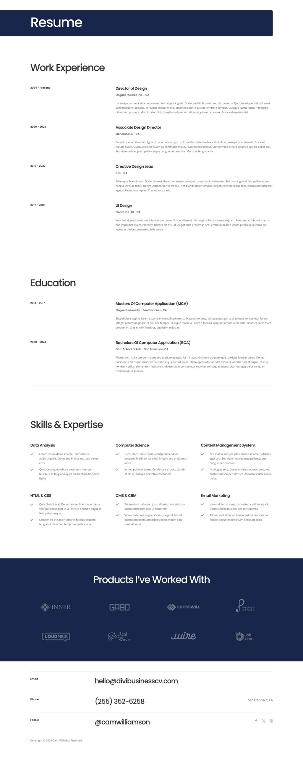 Business CV Layout Pack for Divi