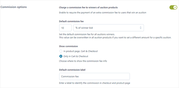 Commission settings