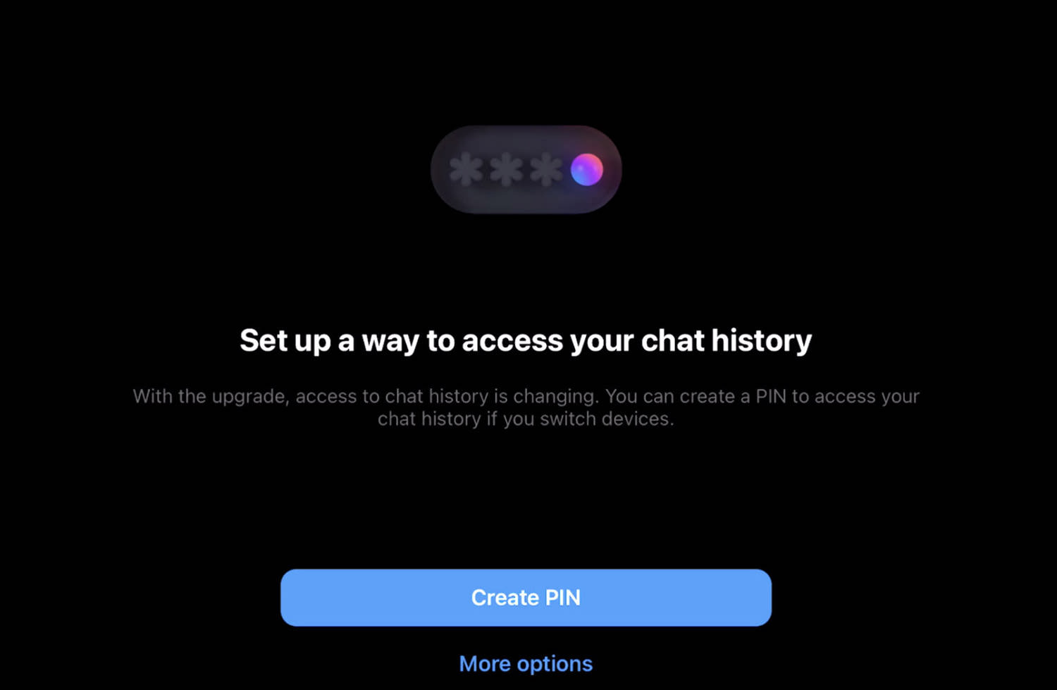 Create PIN button on Messenger
