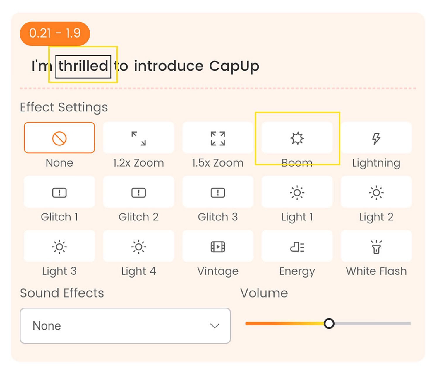 Effect settings in CapUp