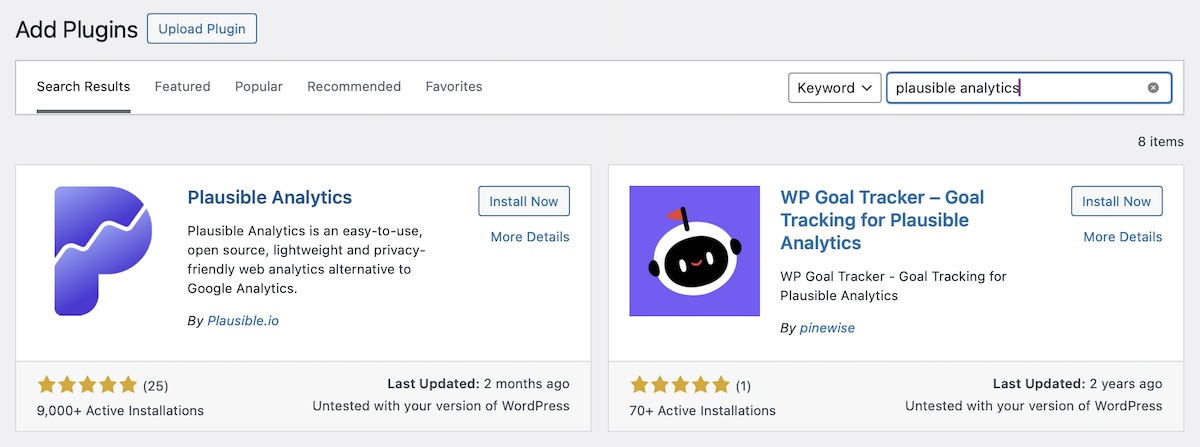 Installing Plausible in WordPress.