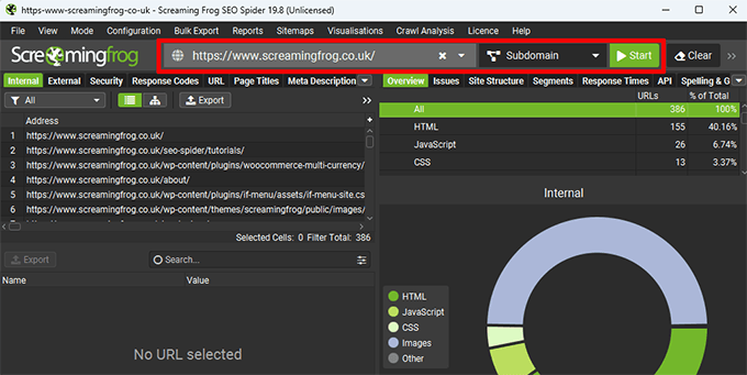 Perform crawl to collect your website URLs