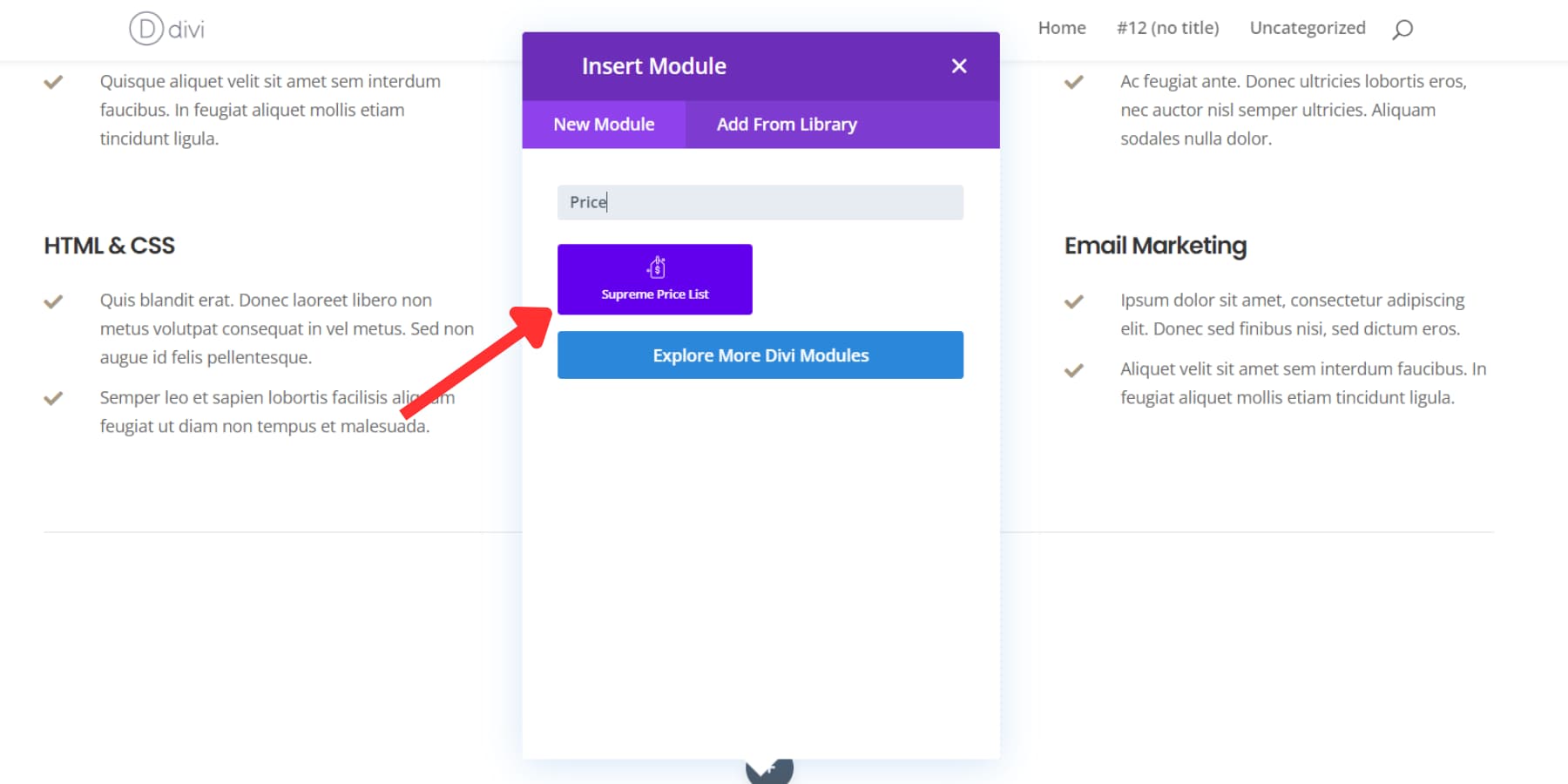 A screenshot of Divi Supreme Pro's Price List Module