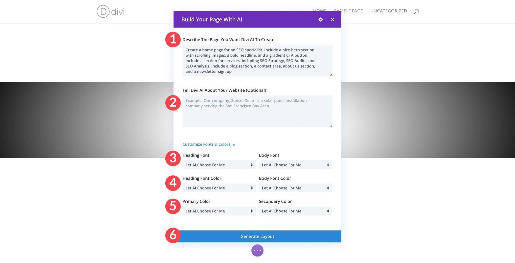 Divi AI settings