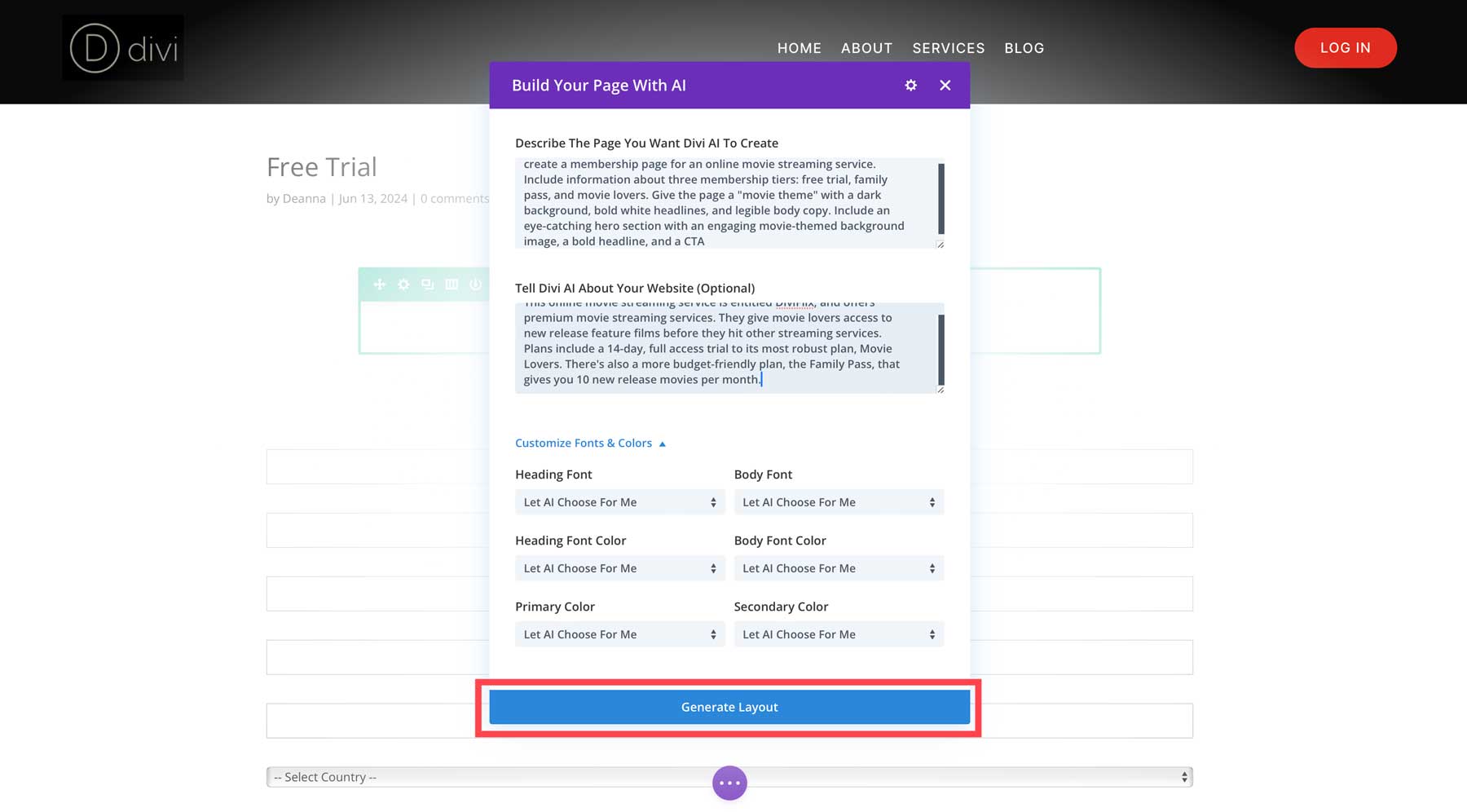 generate a membership page with Divi AI