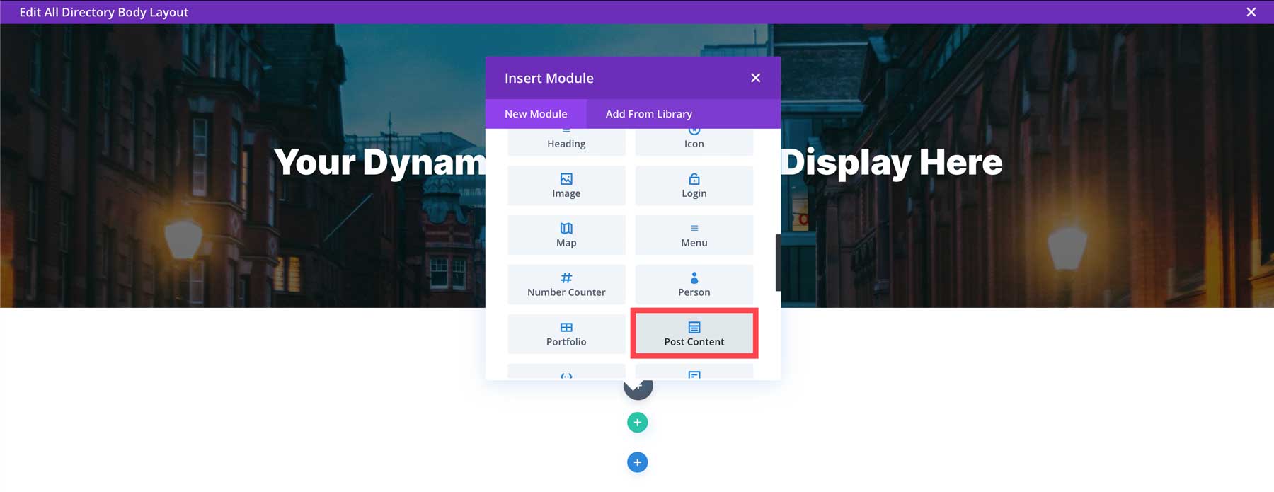 add Divi post content module