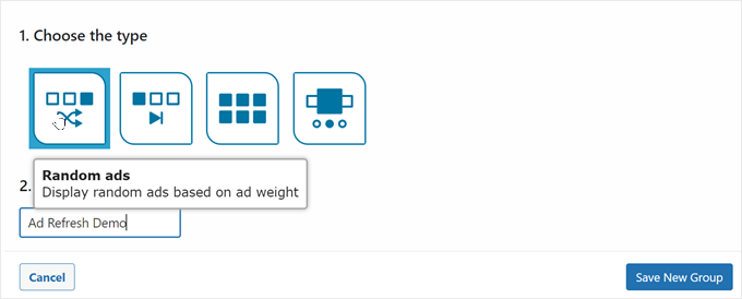 Choosing the random ads type in Advanced Ads