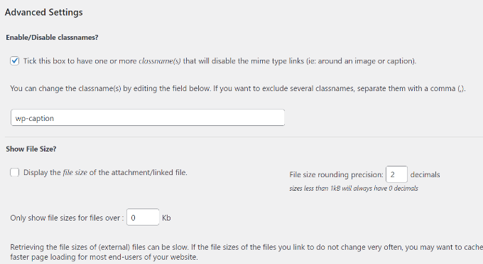 Advanced settings mimetype