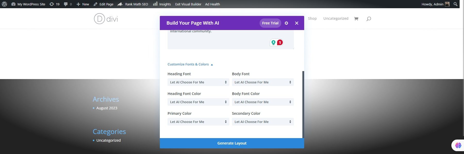 divi ai customize colors and fonts