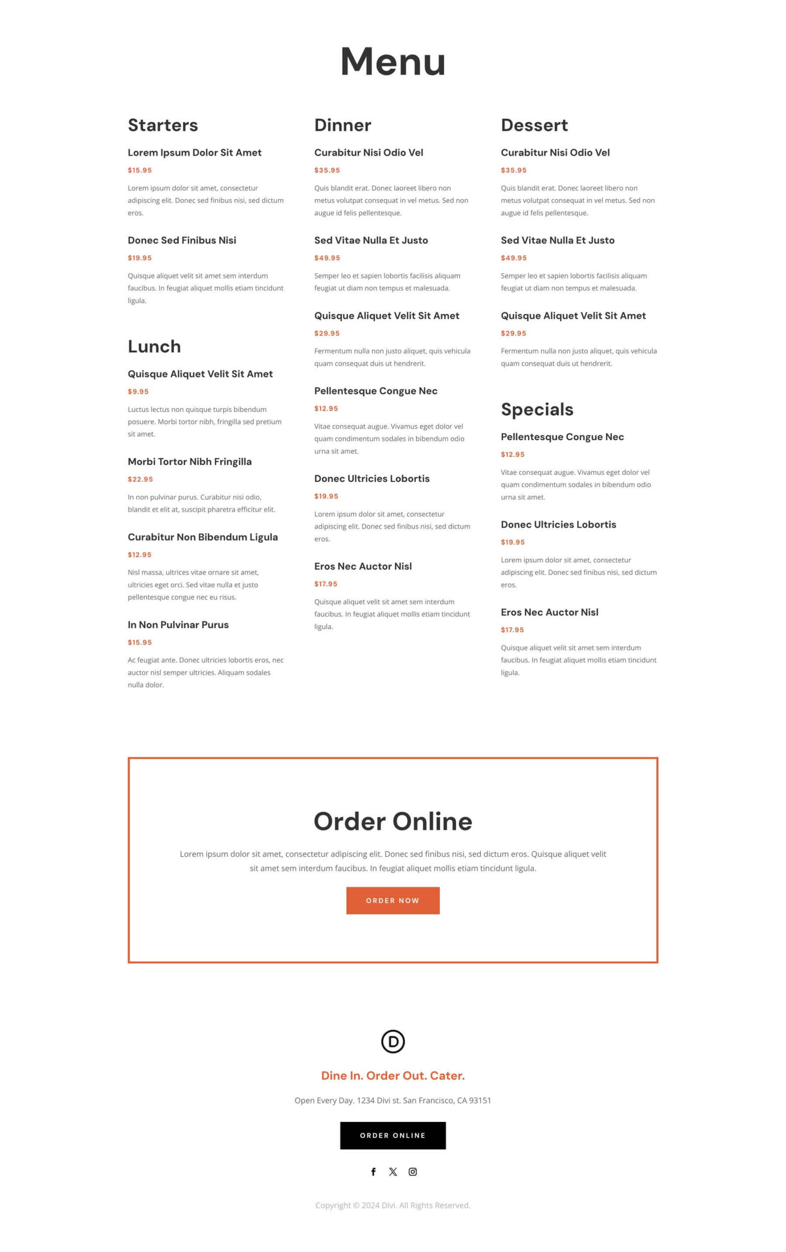 Eatery Layout Pack for Divi