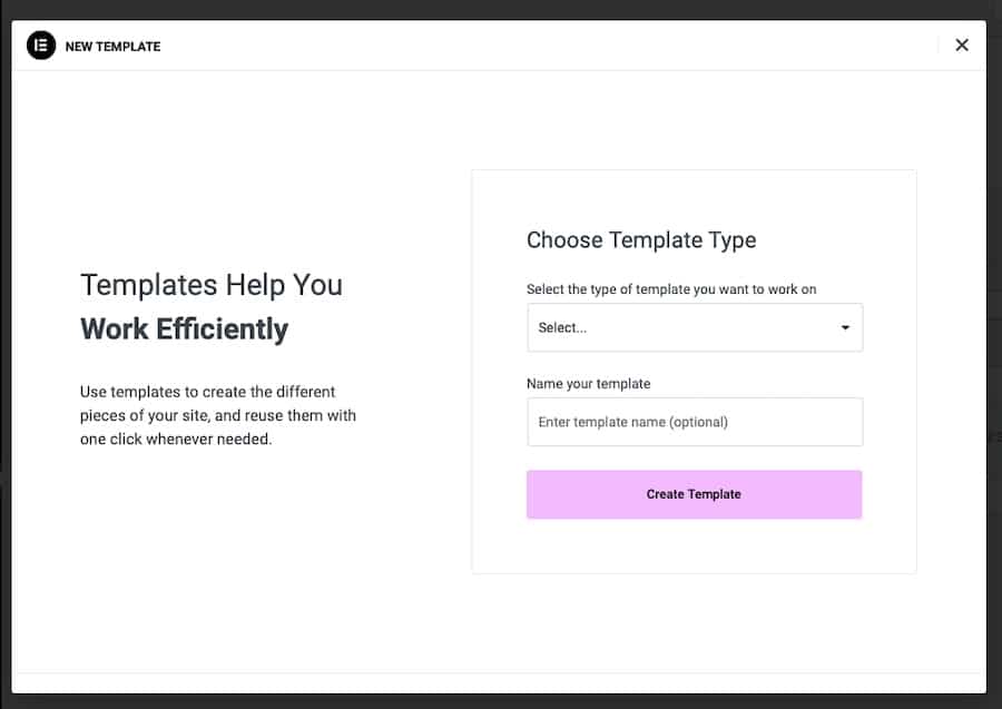 Choose template type in Elementor.