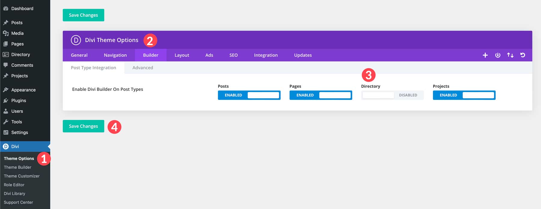 enable Divi Builder for custom post types