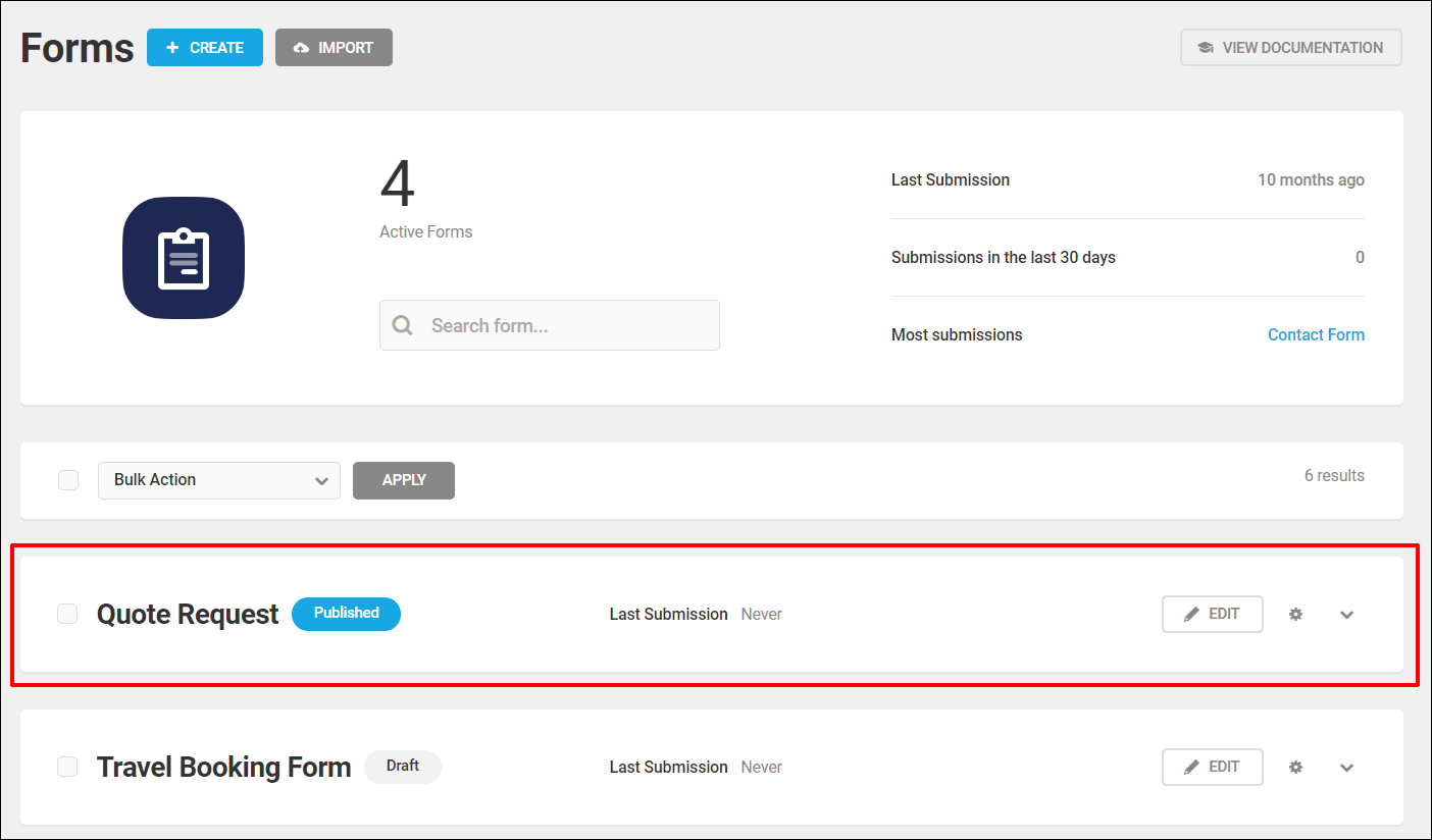 Forminator Forms Dashboard