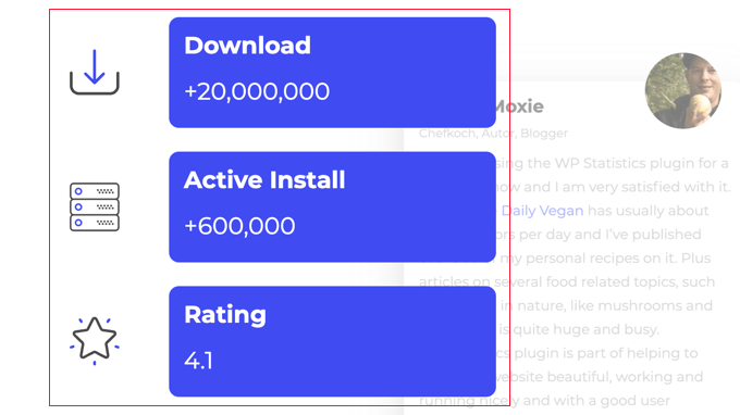 Social Proof Used on the WPStatistics Landing Page