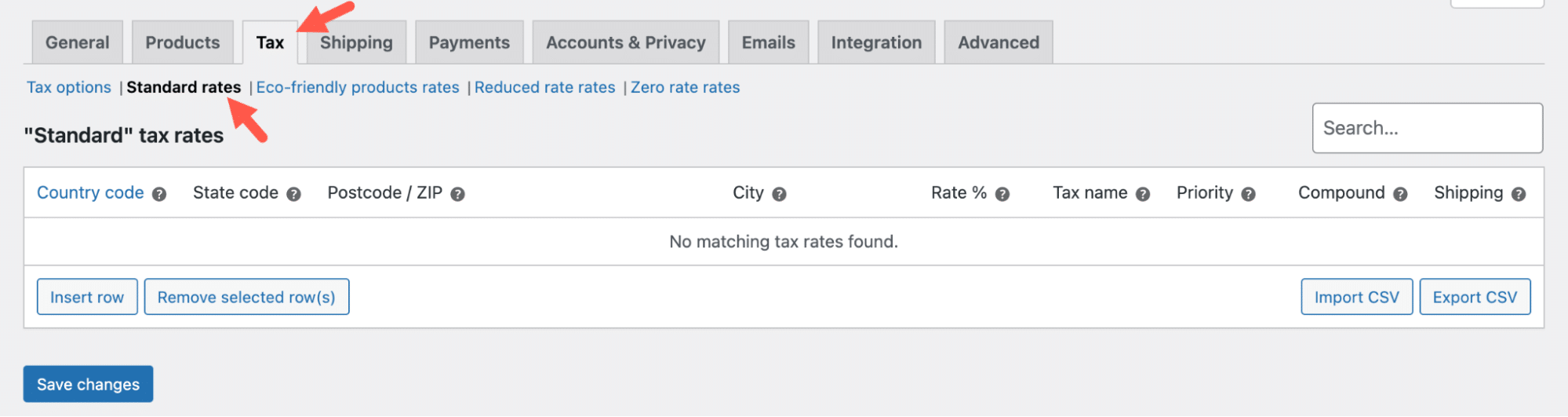 Set up standard tax rate