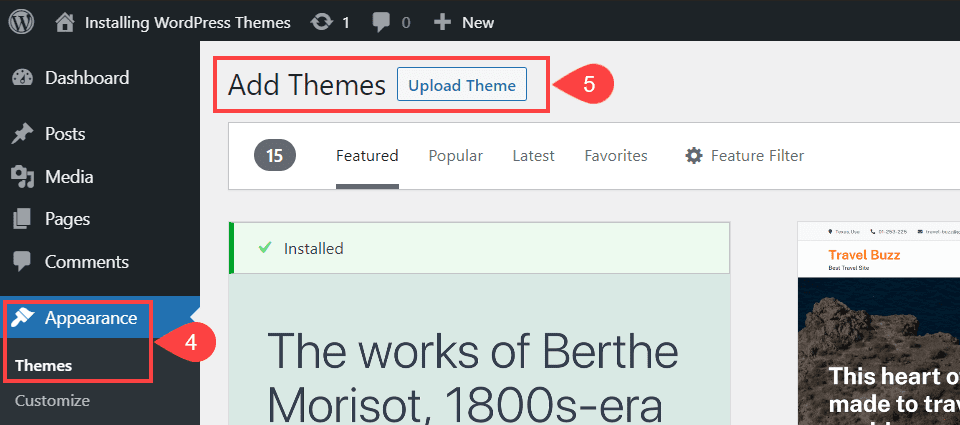 upload themes button