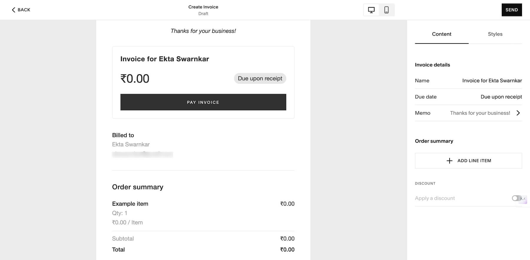 squarespace invoicing builtin