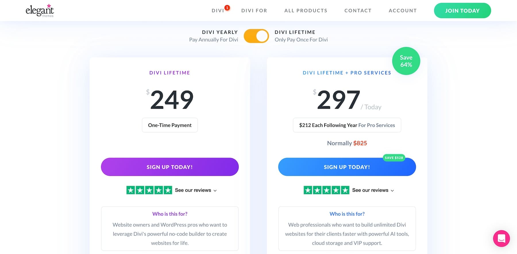 divi lifetime pricing plans