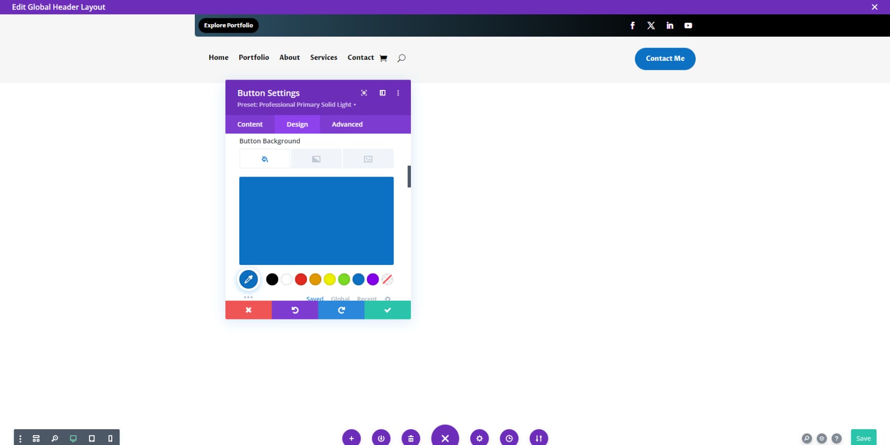 A screenshot of Divi Header's customization