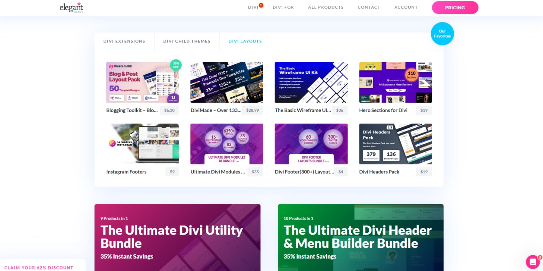 A screenshot of Divi Marketplace