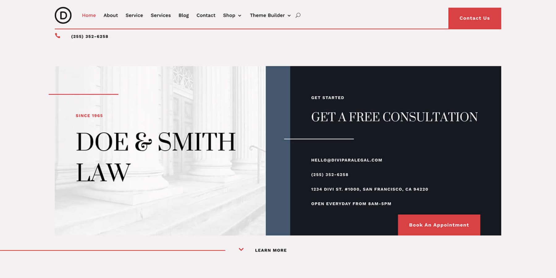 A screenshot of Divi Quick Sites' Law Firm starter template