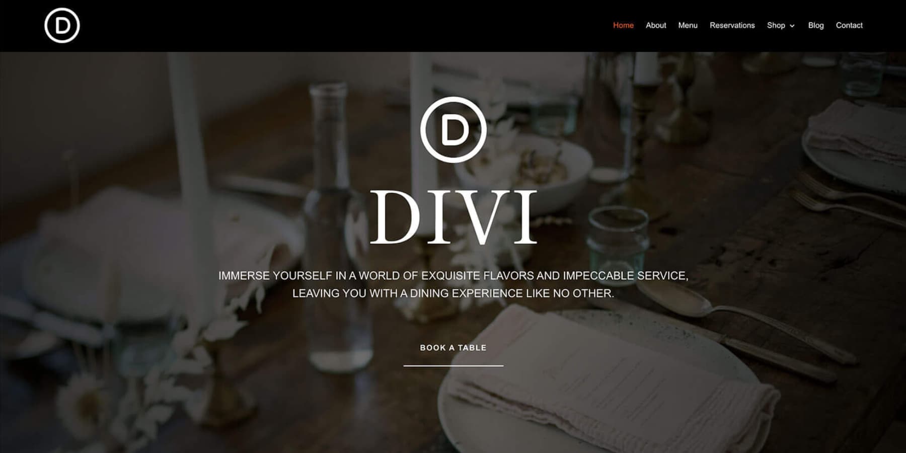 A screenshot of Divi Quick Sites' Restaurant starter template