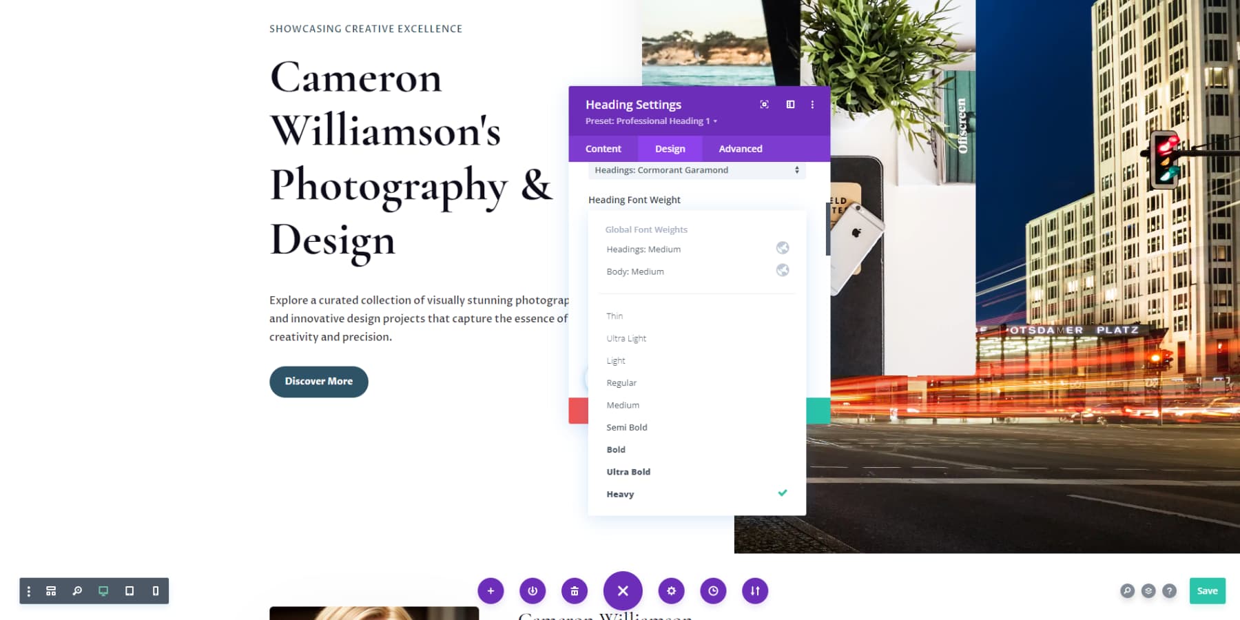 A screenshot of Divi customization options